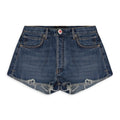 CROCHET APPLIQUE DENIM HONOLULU WASH BLUE SHORTS