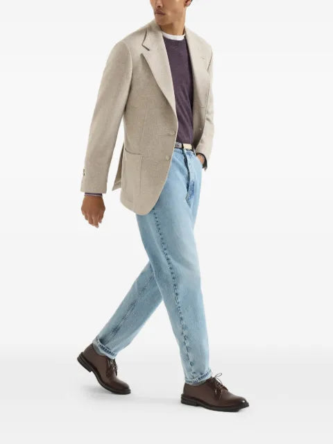 Brunello Cucinelli cashmere-panama deconstructed blazer with patch pockets and metal buttons