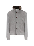 Moorer ribbed-knit sleeve fur-collar jacket