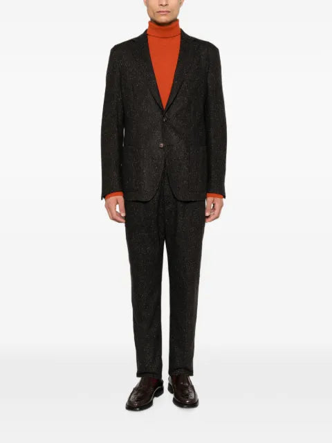Eleventy herringbone-knit single-breasted jacket