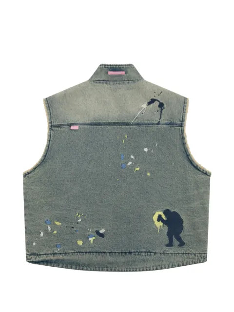 AAPE BY *A BATHING APE® paint-splatter denim gilet