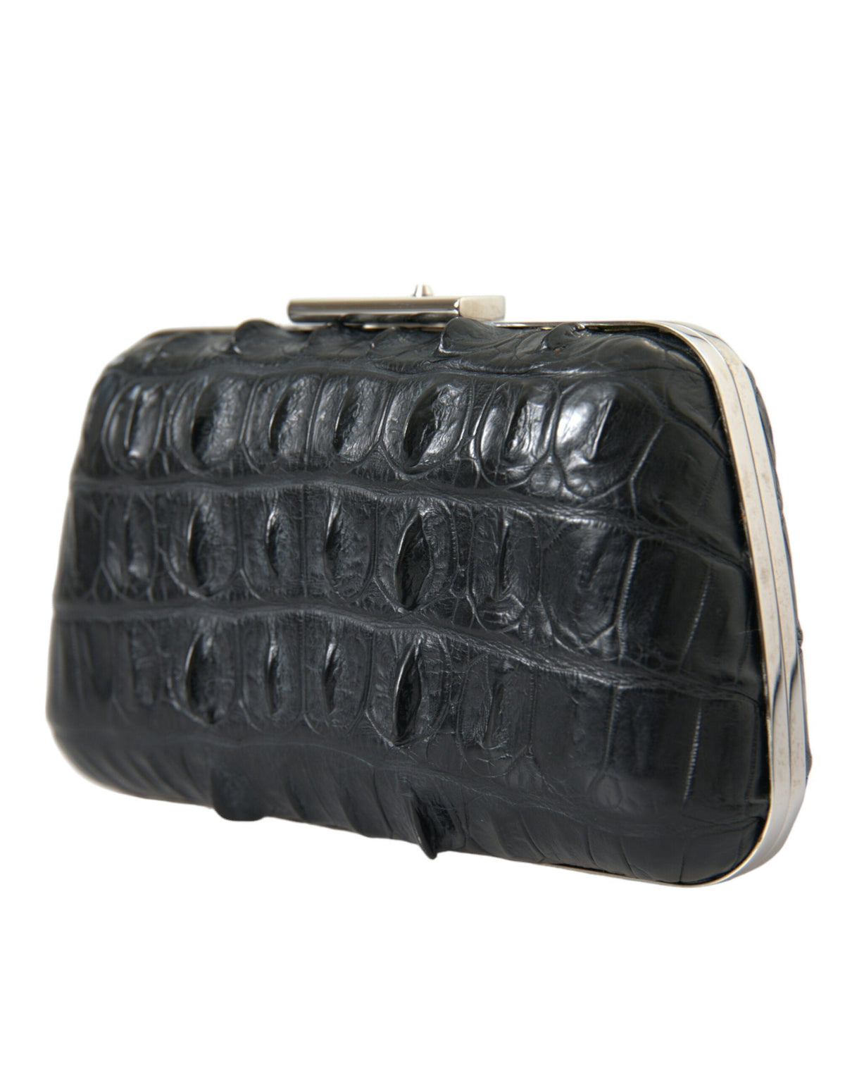 Black Exotic Skin Leather Shoulder Crossbody Box Clutch