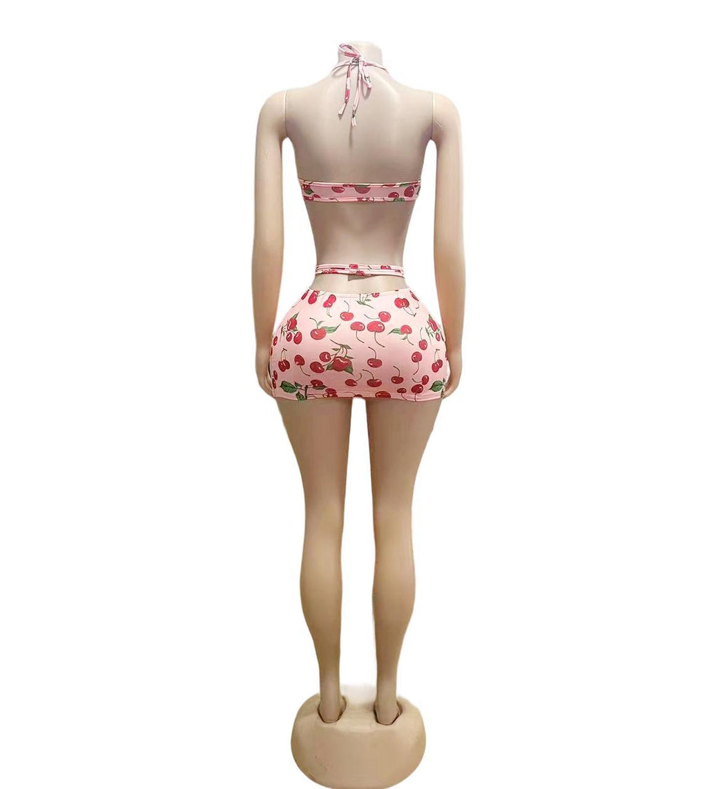 Cherry Print Cami Top and Mini Skirt Set Women