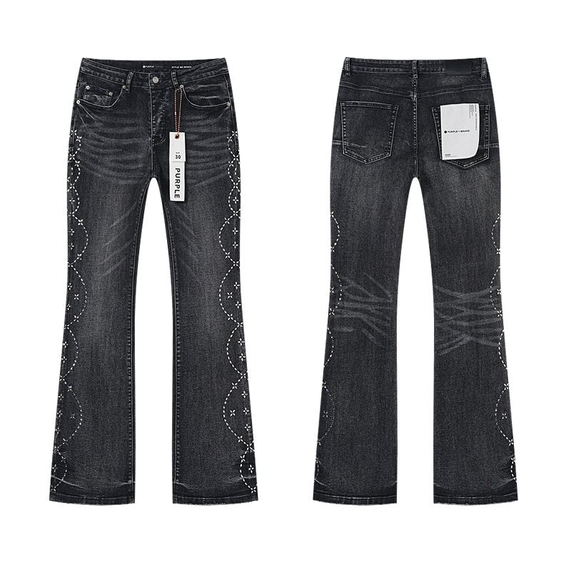 Purple Brand Floral Embroidered Flared Jeans