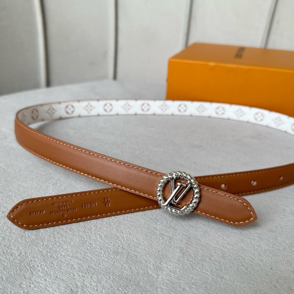 LOUIS VUITTON LV S-LOCK BELT 20 MM IN BRONZE BROWN CALFSKIN AND CIRCLE SILVER HARDWARE