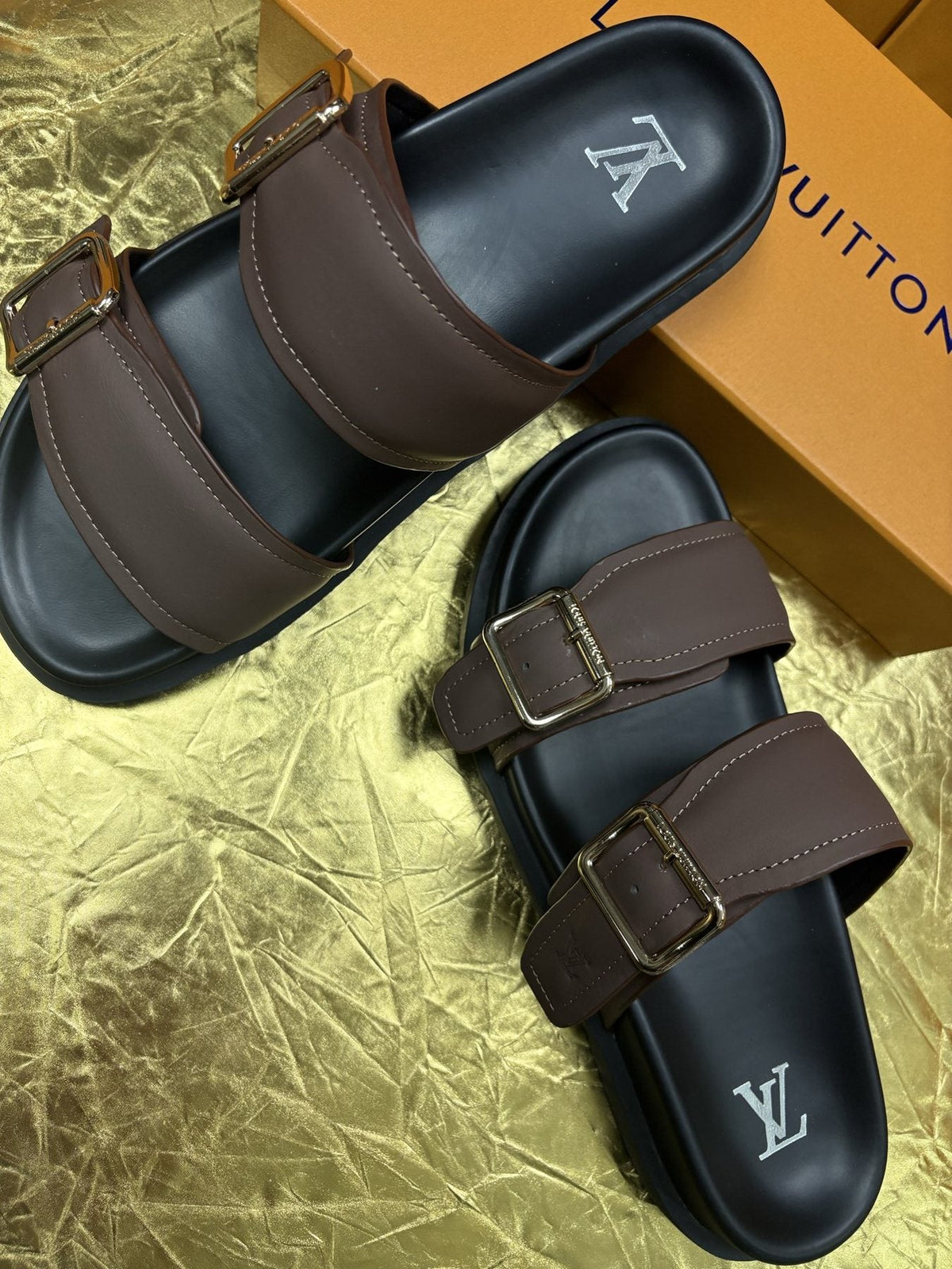 Louis Vuitton Brown Double-Buckle Sandals