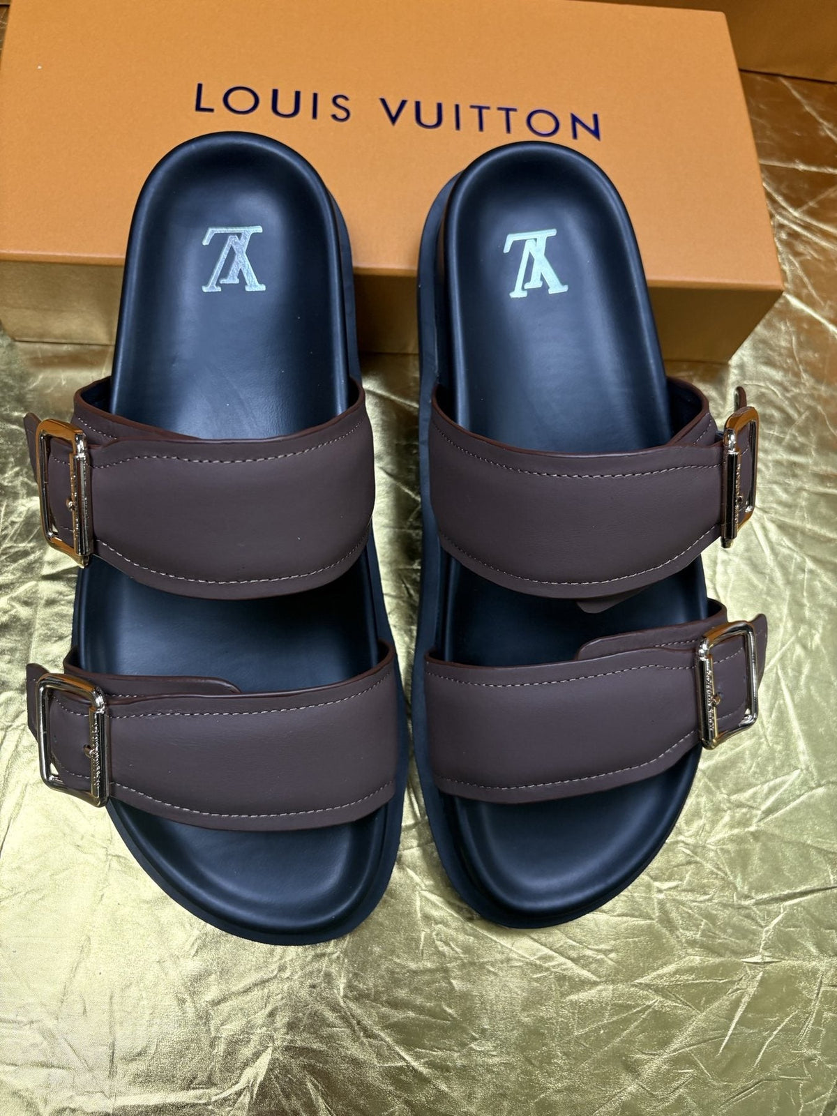 Louis Vuitton Brown Double-Buckle Sandals