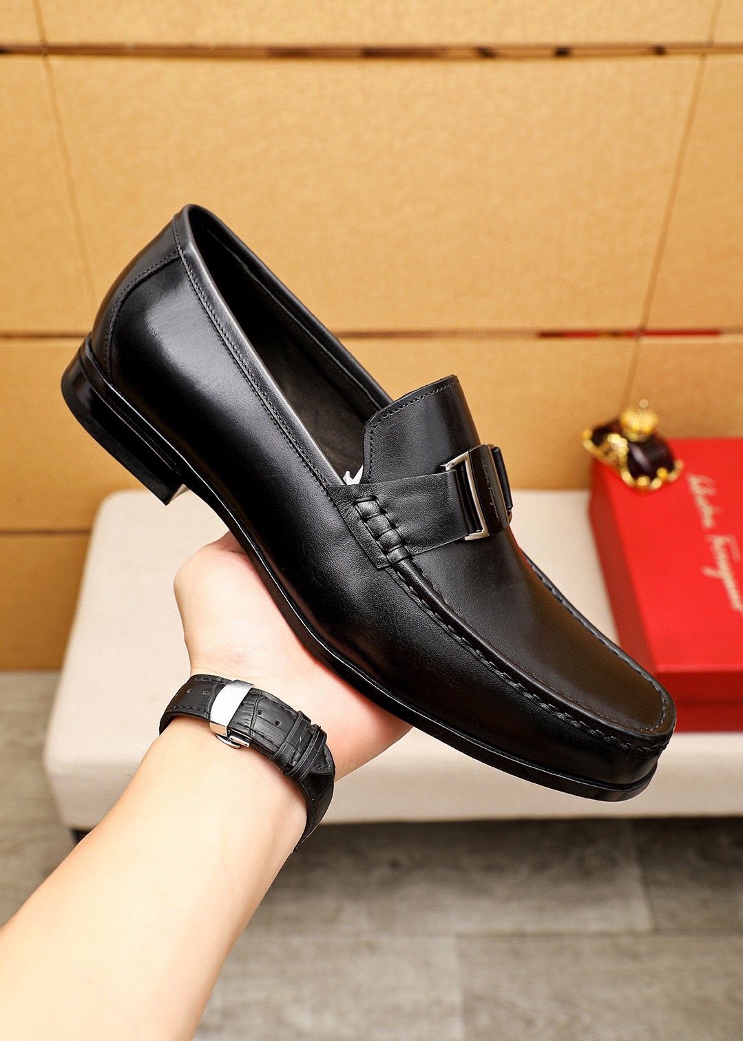 Ferragamo Black Buckle Loafers - Smooth Leather Upper, Rubber Outsole