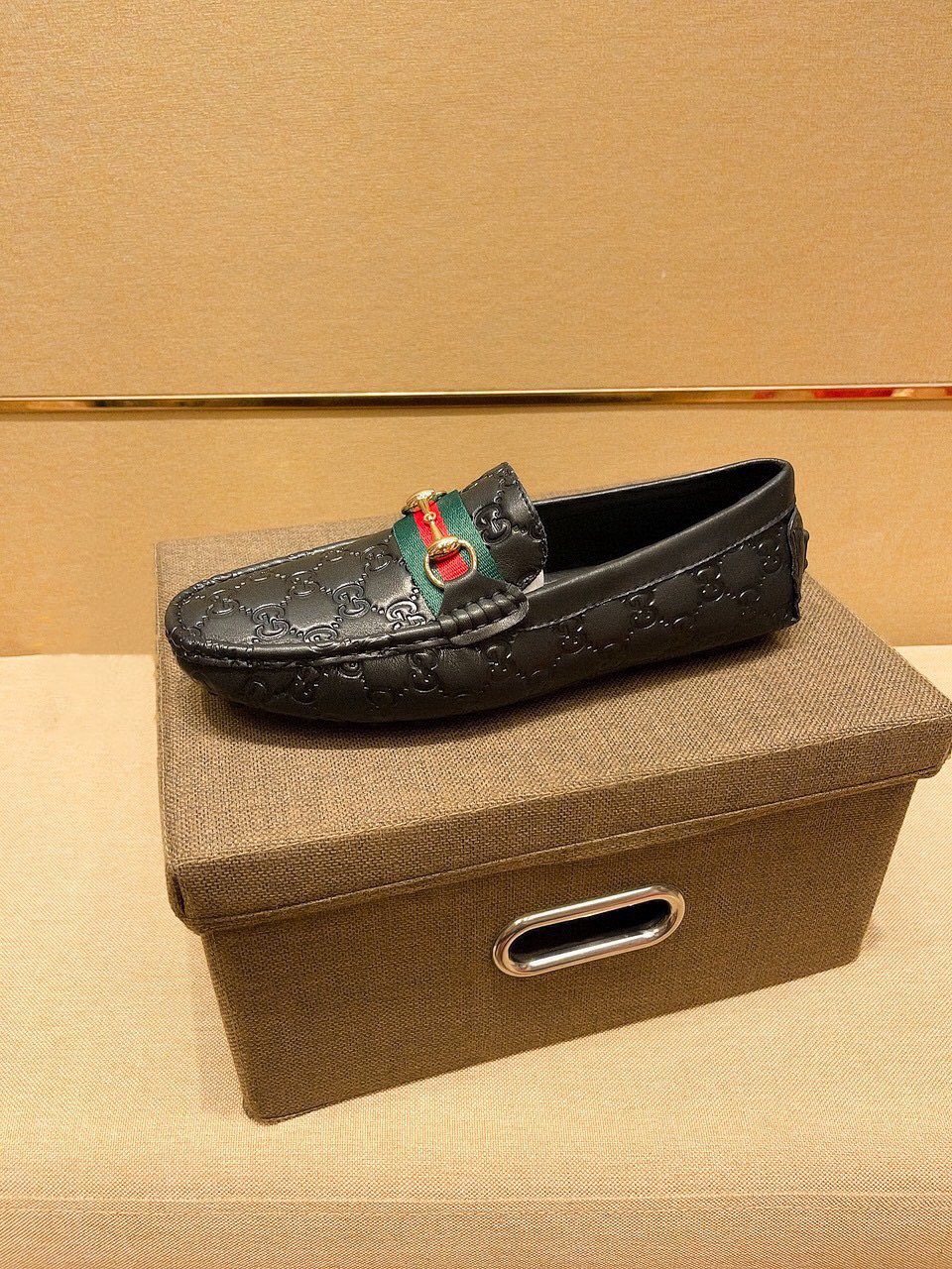 Gucci Embossed Loafers with Green and Red Band