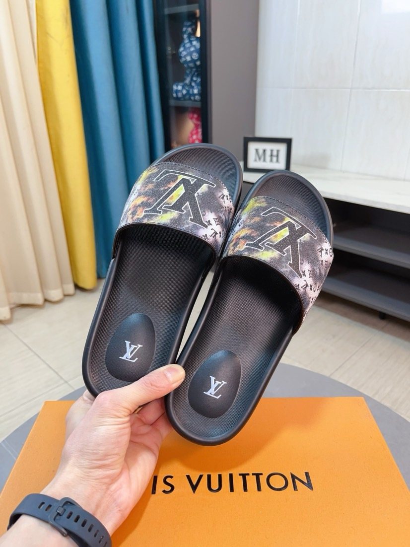 Louis Vuitton Men's Brown Monogram Slide Sandals