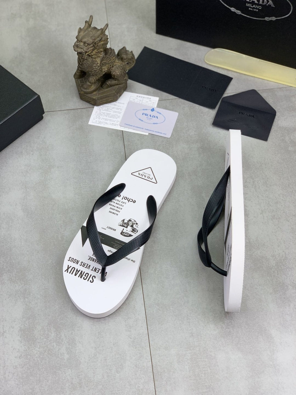Prada White & Black Graphic Flip-Flops