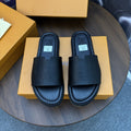 Louis Vuitton Men's Black Embossed Strap Slide Sandals
