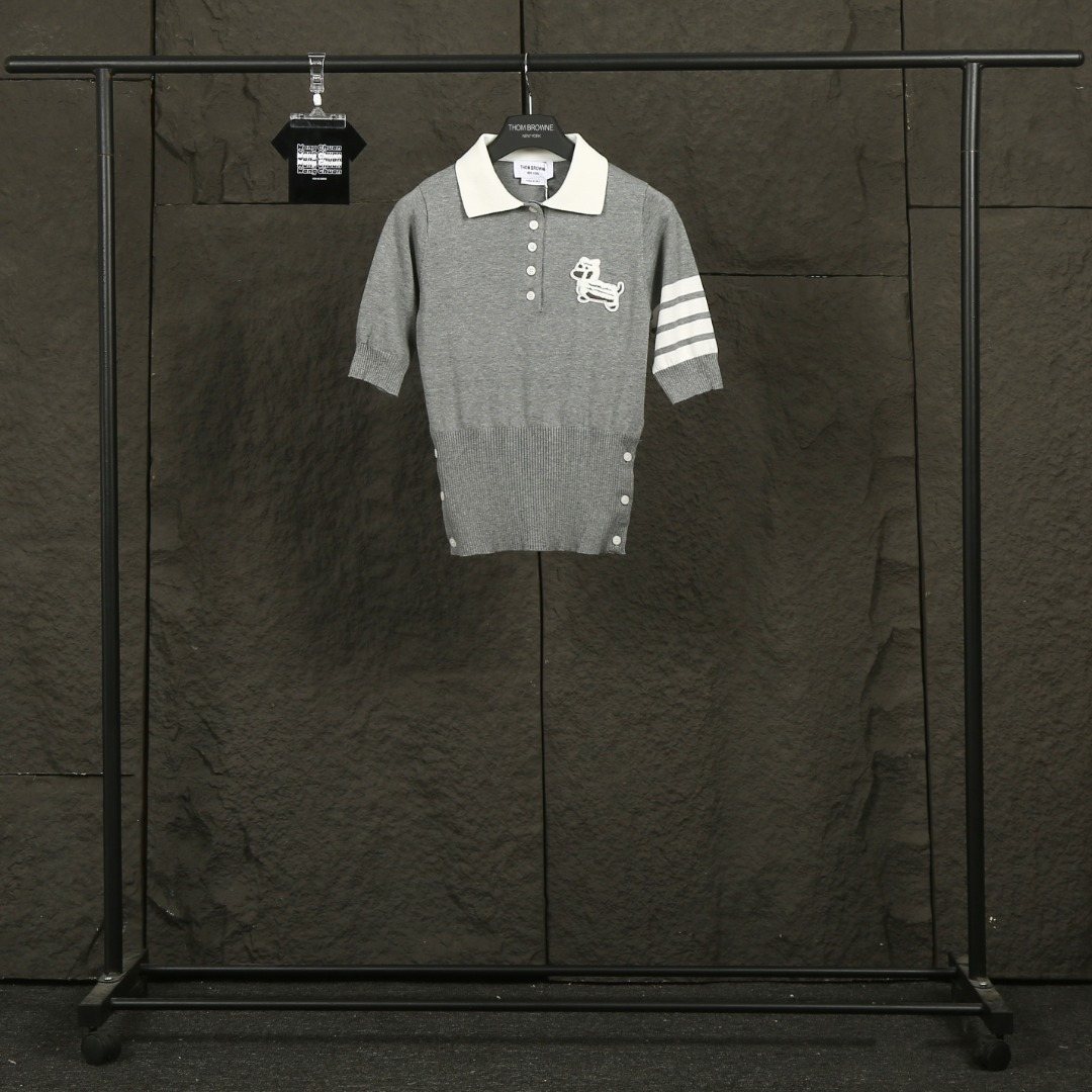 Thom Browne Dog Motif Knit Polo Shirt