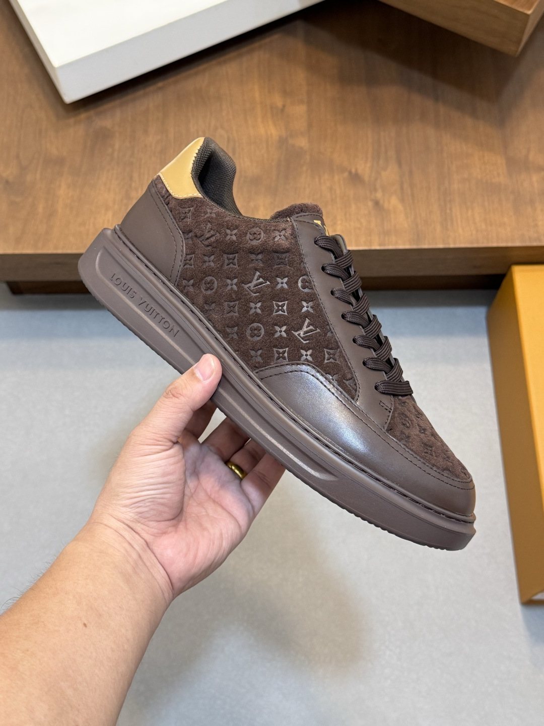 Louis Vuitton Men's Pale Olive Monogram Low-Top Sneakers