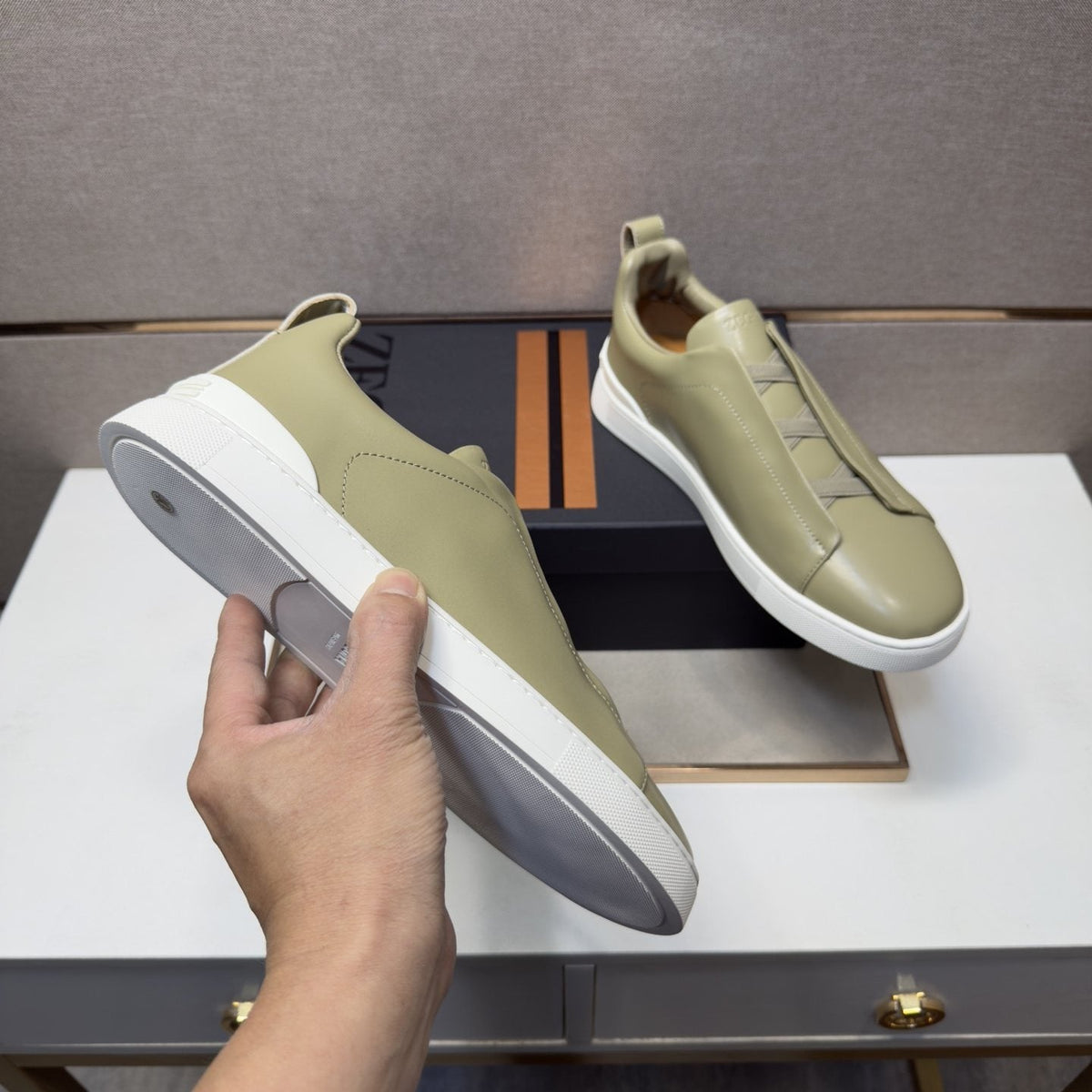 Zegna Men's Leather Slip-On Sneakers
