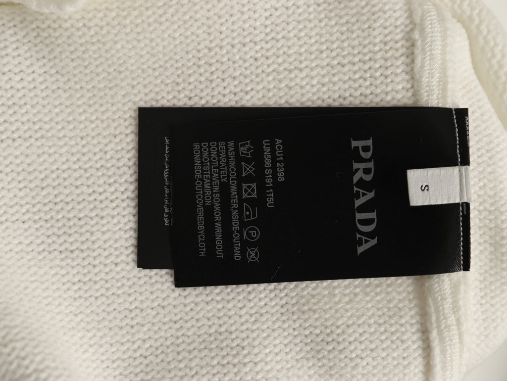 Prada Milano Logo Crewneck Knit Sweater - Cream